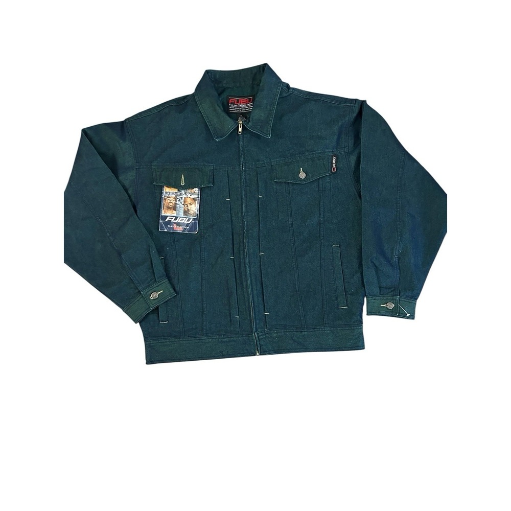 VTG FUBU The Collection Denim Jacket XL Green Teal NWT Deadstock Zip Up 90s Y2K